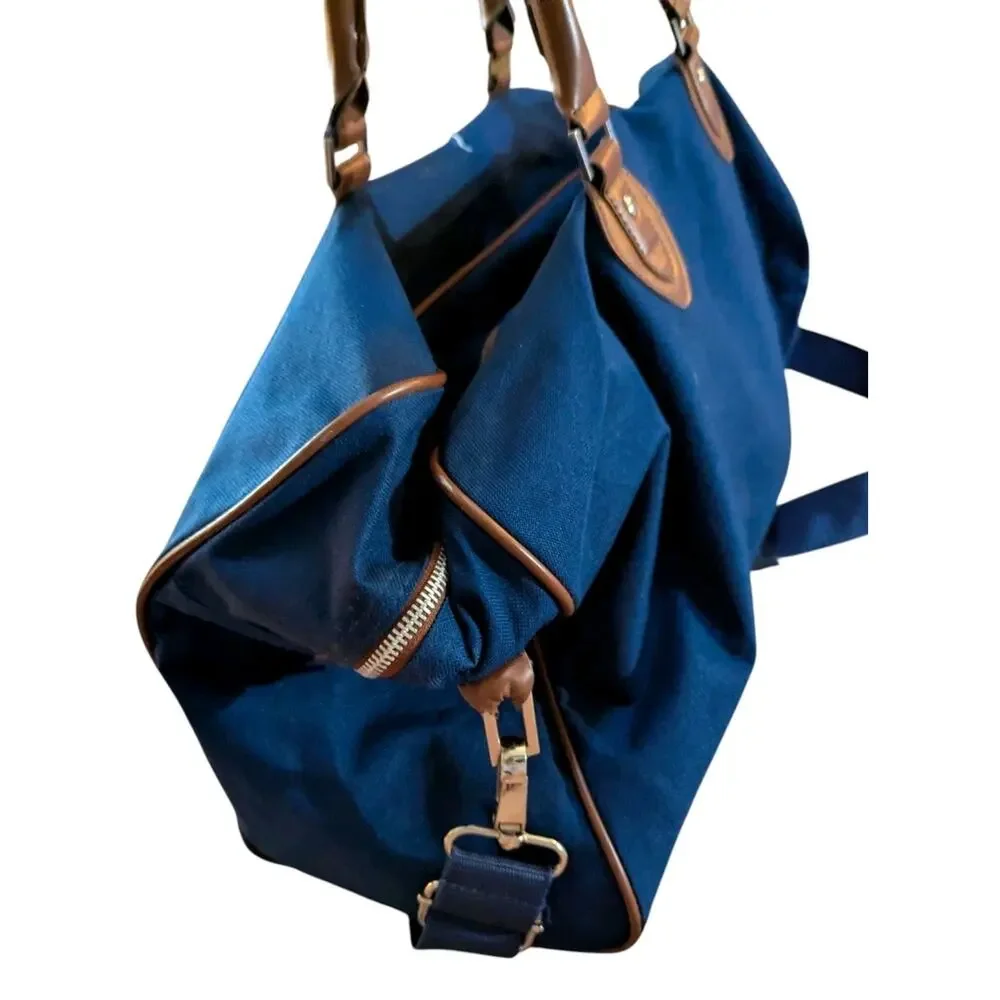 Vtg Polo Ralph Lauren Big Pony Canvas Overnight Weekender Duffle Bag Blue Brown